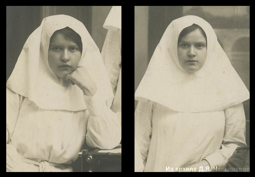 Сестры Саиновы: Айша (слева) и Марьям (справа) — сестры милосердия в мусульманском военном госпитале. Казань, 1915 г.
